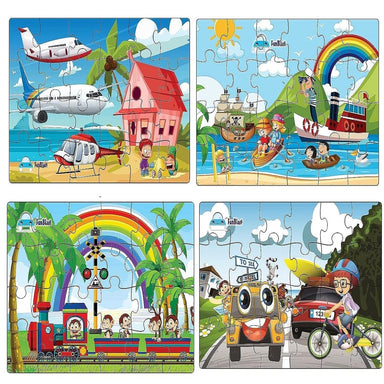 4-in-1 puzzle set with 96 pieces – animal and transport designs | kids puzzles