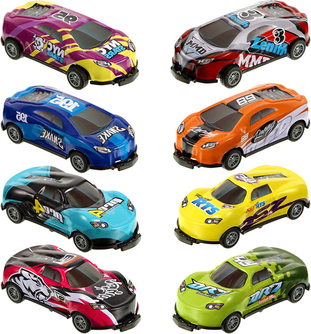 Stunt car set with automatic flip action – no batteries, 8 racers | kids
