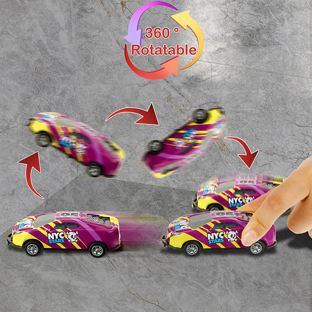 Stunt car set with automatic flip action – no batteries, 8 racers | kids