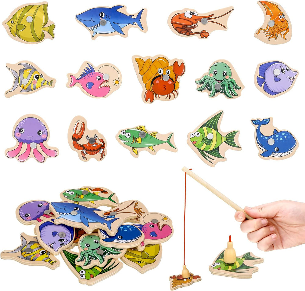 Wooden fishing game boosts fine motor skills – colourful sea animals | educational toy