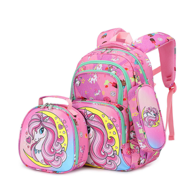 3-piece school bag set with unicorn print – backpack, lunch bag & pencil case | Girls
