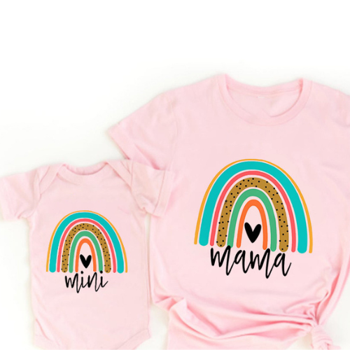 Mum & daughter matching set – shirt & romper outfit | Rainbow print