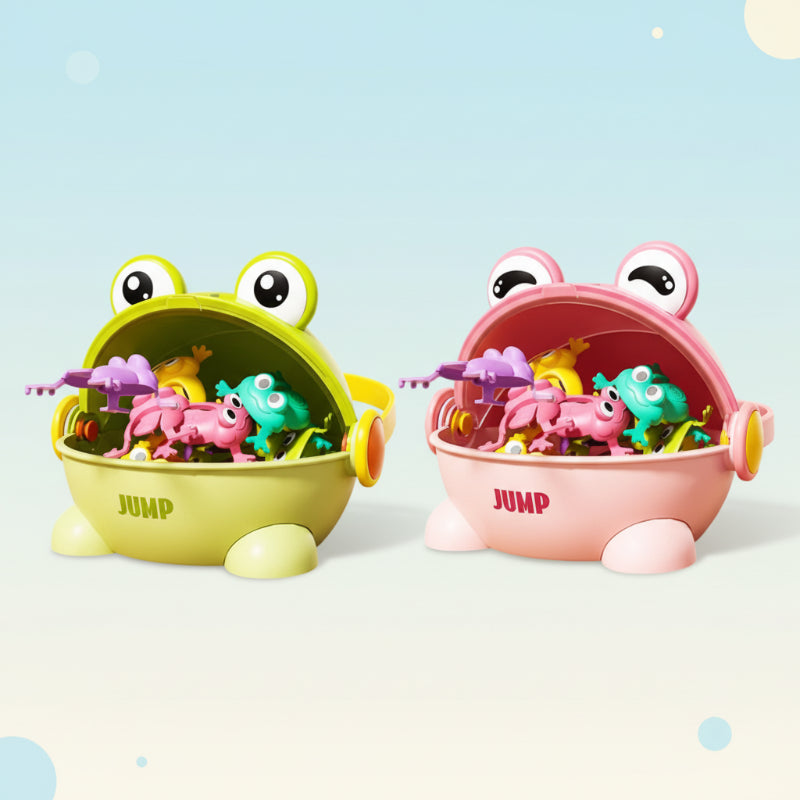 Jumping frog press toy boosts motor skills – no batteries needed | toddlers