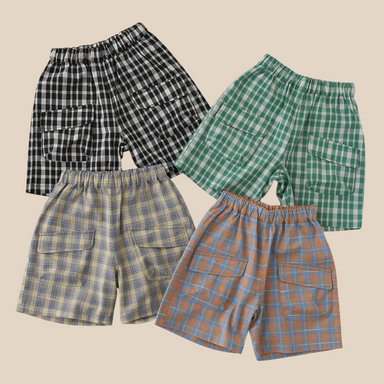 Checked cotton shorts with elastic waistband – soft, breathable, pockets | boys & girls