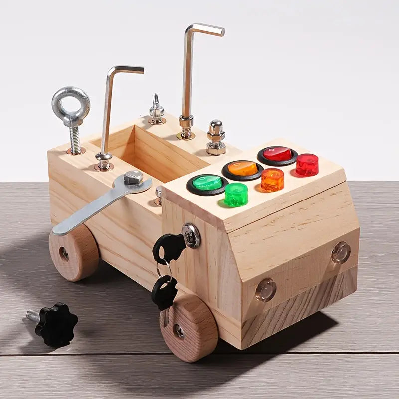 Montessori activity board with LED lights – fine motor skills, screws & tools | kids 3-12