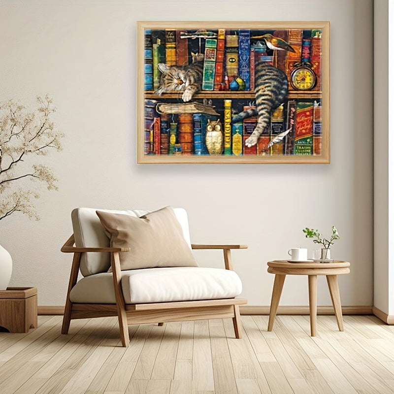 1000-piece cat jigsaw puzzle with cosy book theme – relaxing hobby, detailed design | puzzle lovers