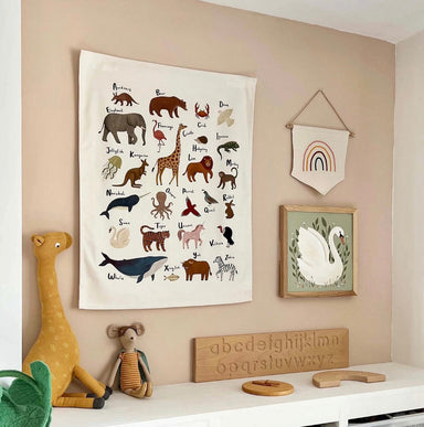 Kids' wall poster in organic cotton – alphabet, space or world map | nursery decor