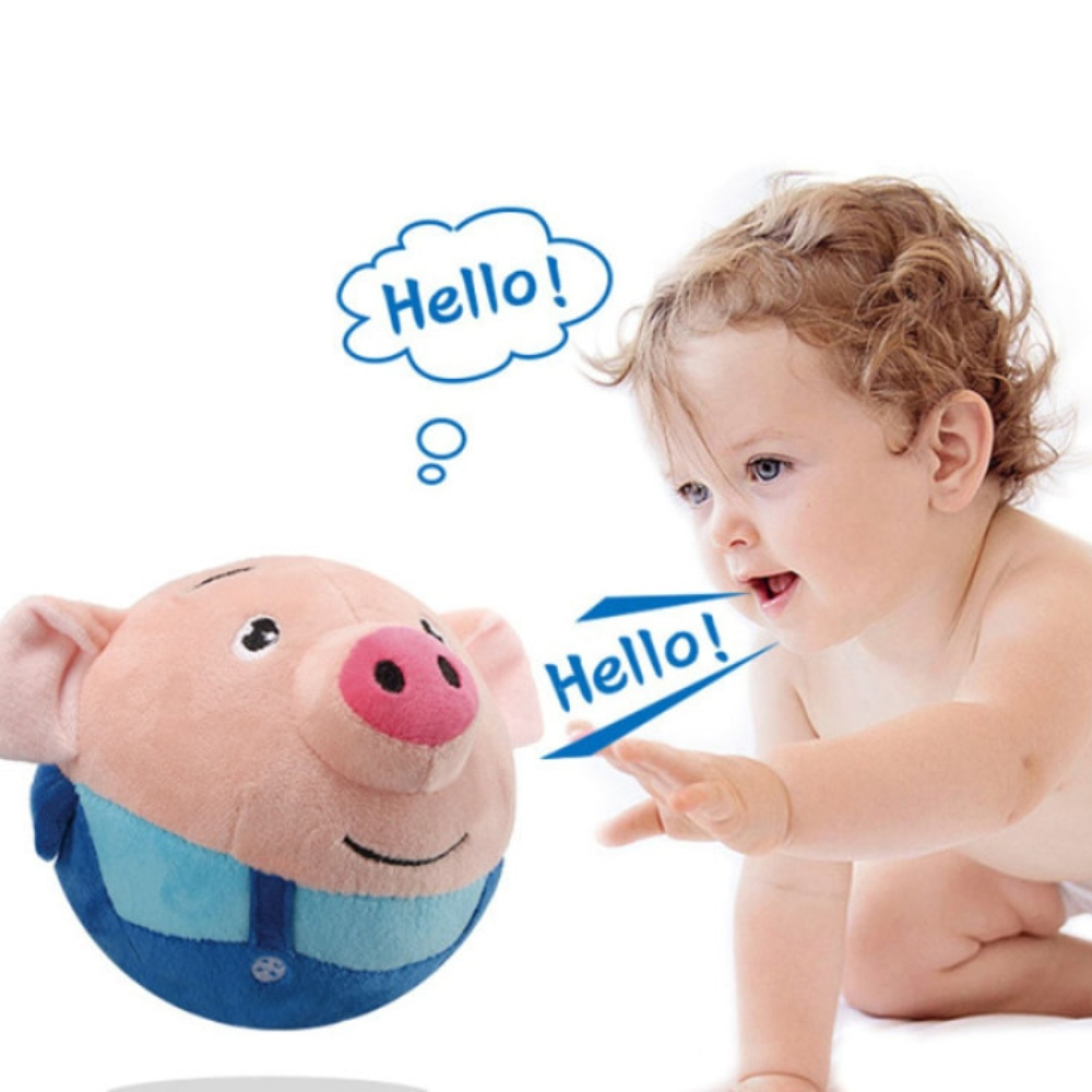 Jumping piglet toy records and plays sounds – rechargeable, safe, soft | For toddlers