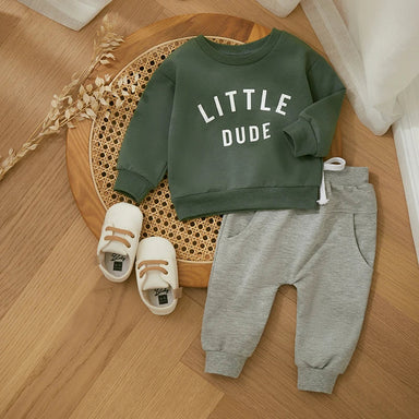 Boys' autumn outfit with soft jumper and trousers – letter print, stretch fit | kids