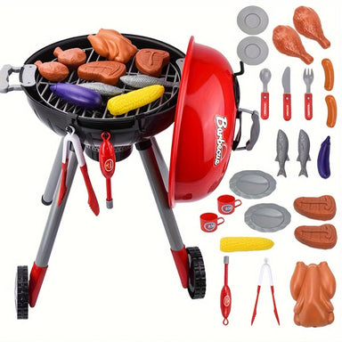 BBQ playset with realistic accessories – wheels, toy food | Kids role play