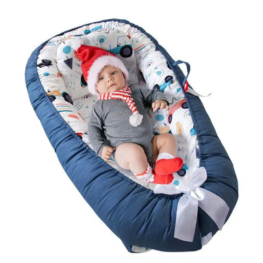 Baby nest lounger with ergonomic support – breathable cotton, lightweight | 0–24 months