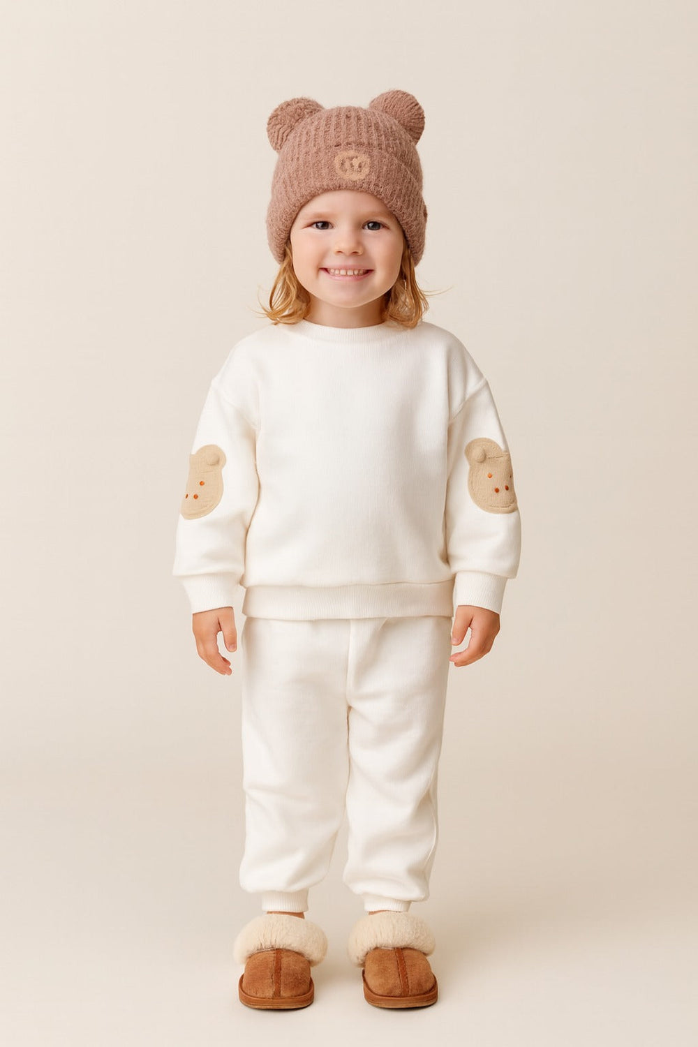 Bear sleeve jumper & joggers set – organic cotton, elastic waist | Baby & toddler