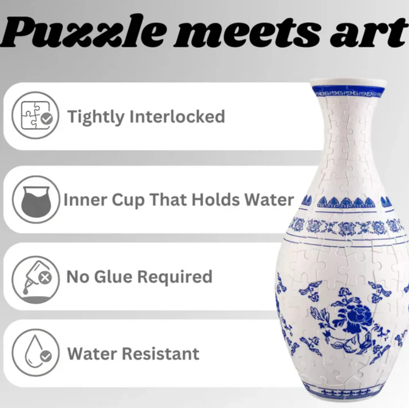 3D puzzle vase with watertight insert – build your own design | creative gift