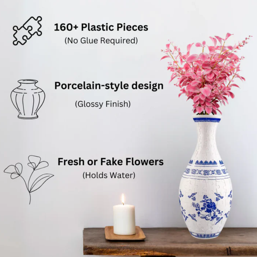3D puzzle vase with watertight insert – build your own design | creative gift