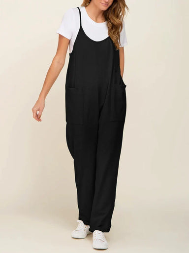 Maternity jumpsuit with large pockets – loose fit, stretch cotton blend | maternity wear