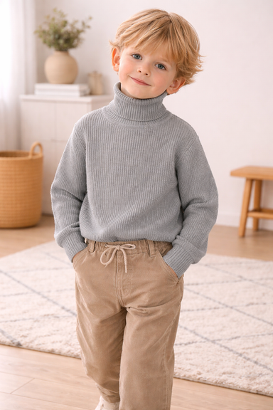 Kids' ribbed roll neck jumper – soft cotton, warm, versatile | boys and girls