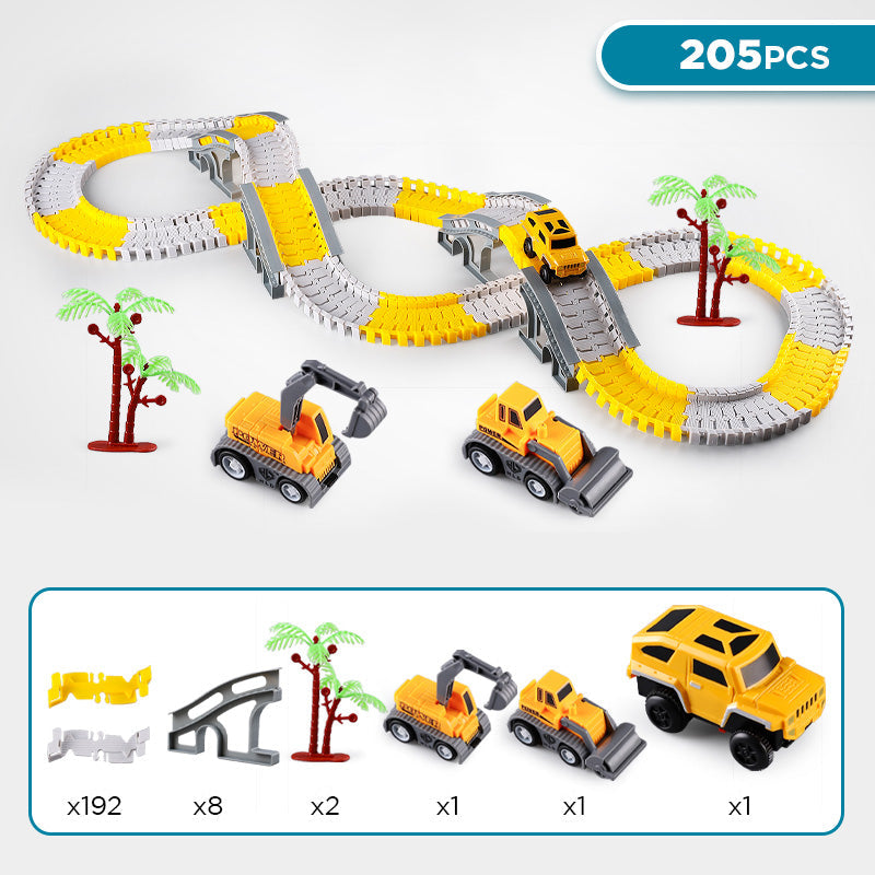 Flexible toy track set with bendable rails – build, race and play | kids construction playset