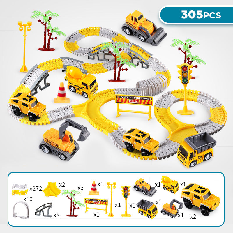 Flexible toy track set with bendable rails – build, race and play | kids construction playset