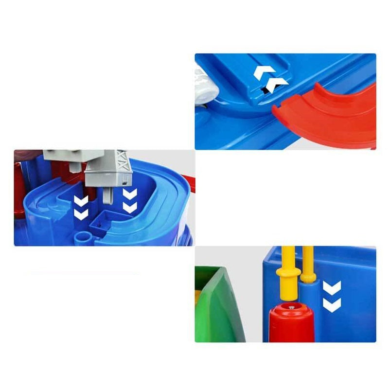 Interactive race track with obstacles – buttons, mini vehicles, safe design | Kids toy