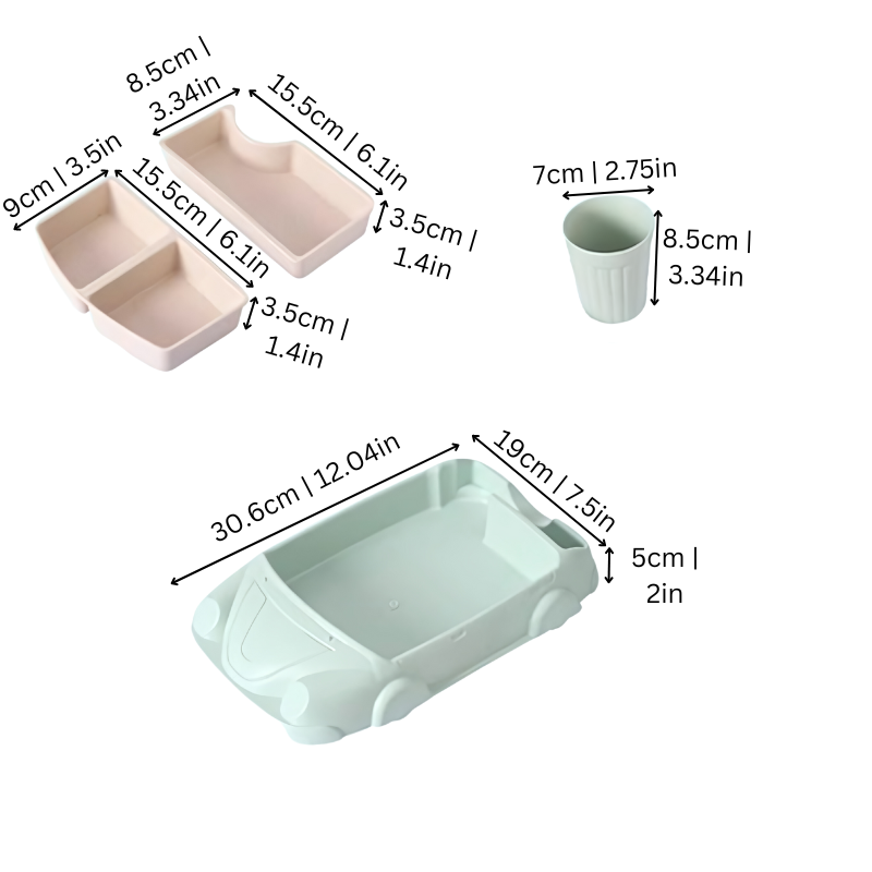 Children's eating set with vehicle-shaped tray – BPA-free, dishwasher-safe | toddler mealtime