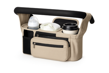 Pushchair organiser with insulated cup holders – waterproof, universal fit | For buggies