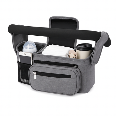 Pushchair organiser with insulated cup holders – waterproof, universal fit | For buggies
