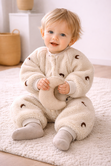 Warm teddy jumpsuit for babies – soft fleece, popper fastening | 0–3 years