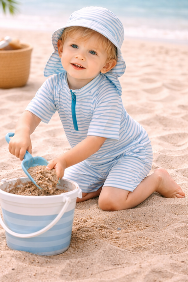 UV swimsuit with long sleeves and sun hat – striped design, UPF50+, quick-drying | kids swimwear
