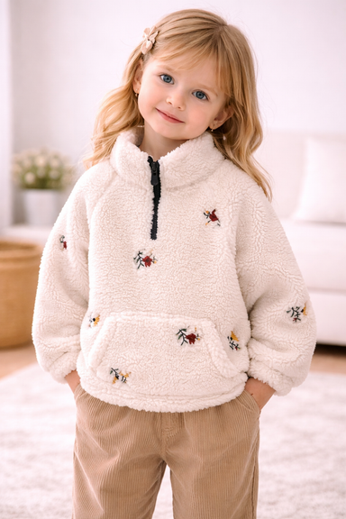 Fleece jumper with floral print – soft, warm and practical | baby girls