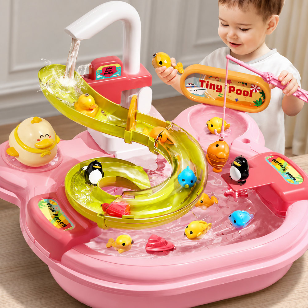 Water table with working pump – fishing game & waterway | outdoor toy