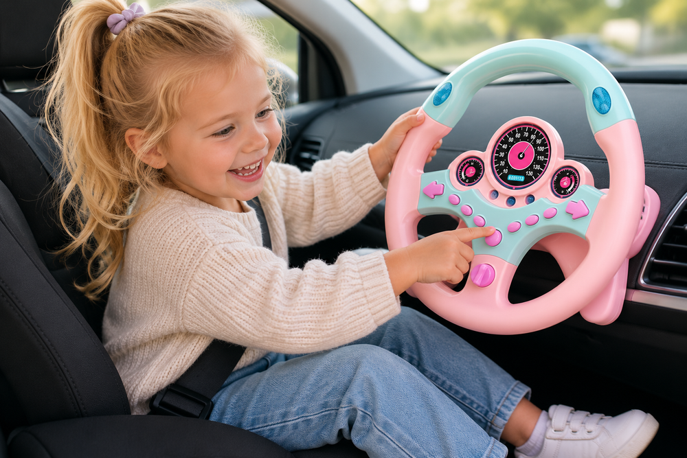 Interactive steering wheel toy with light and sound effects – suction cup, adjustable volume | kids