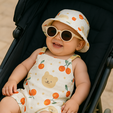 Sleeveless babygrow with sun hat – lightweight, breathable, easy-change | Summer outfit