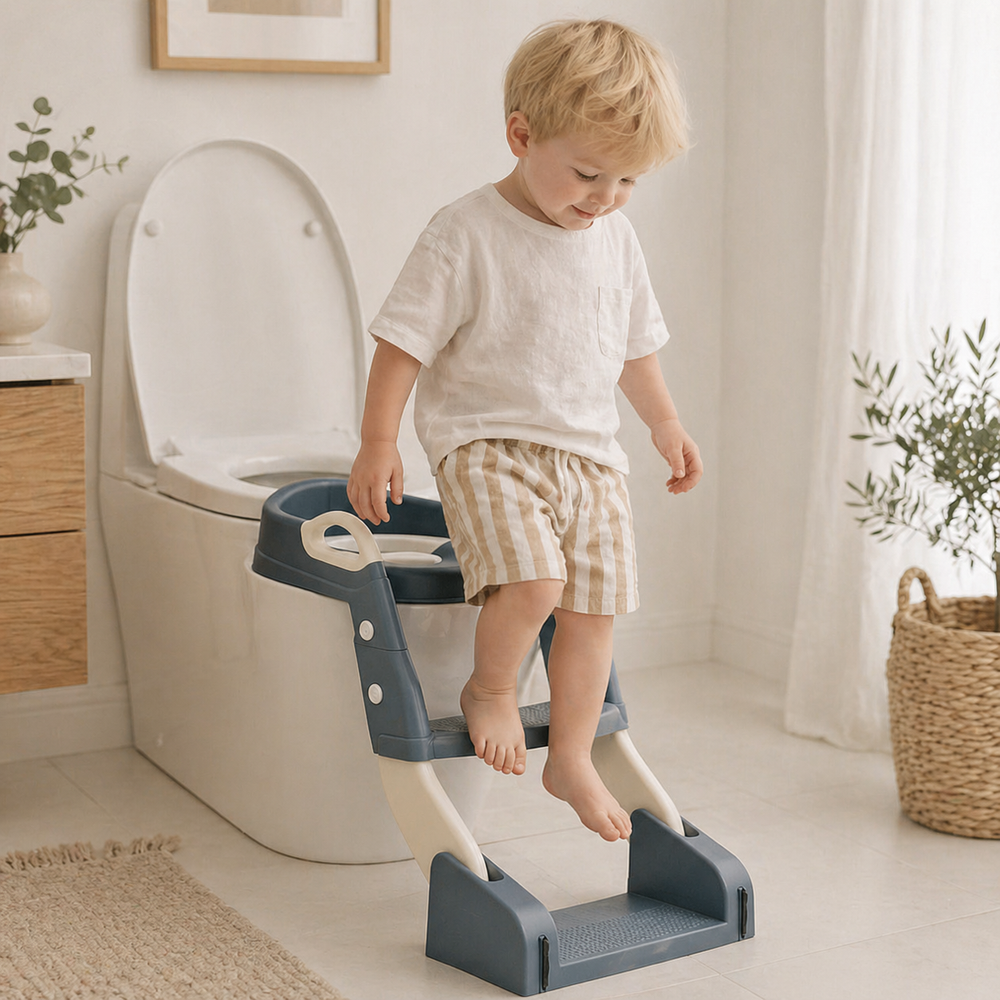 Toilet trainer with non-slip step stool – adjustable, foldable | toddler training