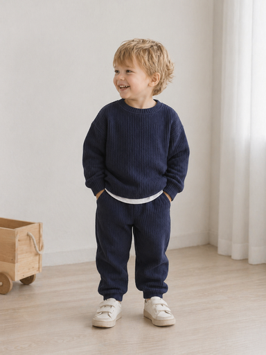 Waffle baby clothing set is soft and comfortable – trousers, jumper, elastic waist | 0–3 years