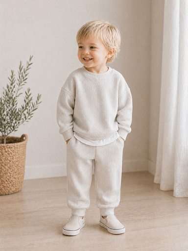 Waffle baby clothing set is soft and comfortable – trousers, jumper, elastic waist | 0–3 years
