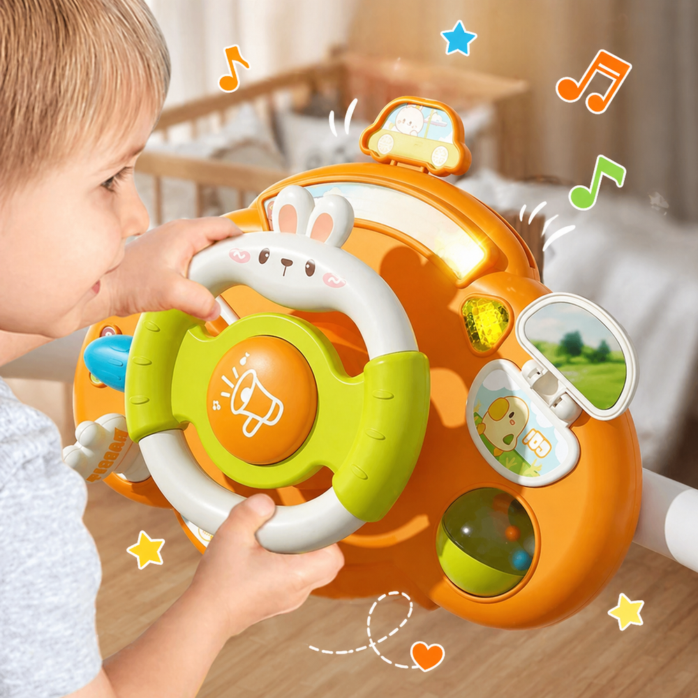 Interactive steering wheel toy with sound and music – fun for car rides and pushchair | babies 1+