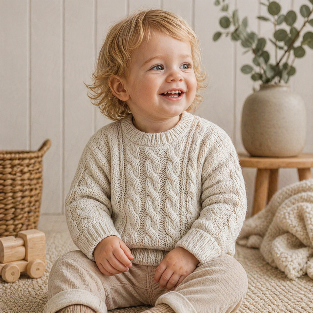 Knitted cable jumper keeps kids warm all season – soft cotton mix, machine washable | kids knitwear