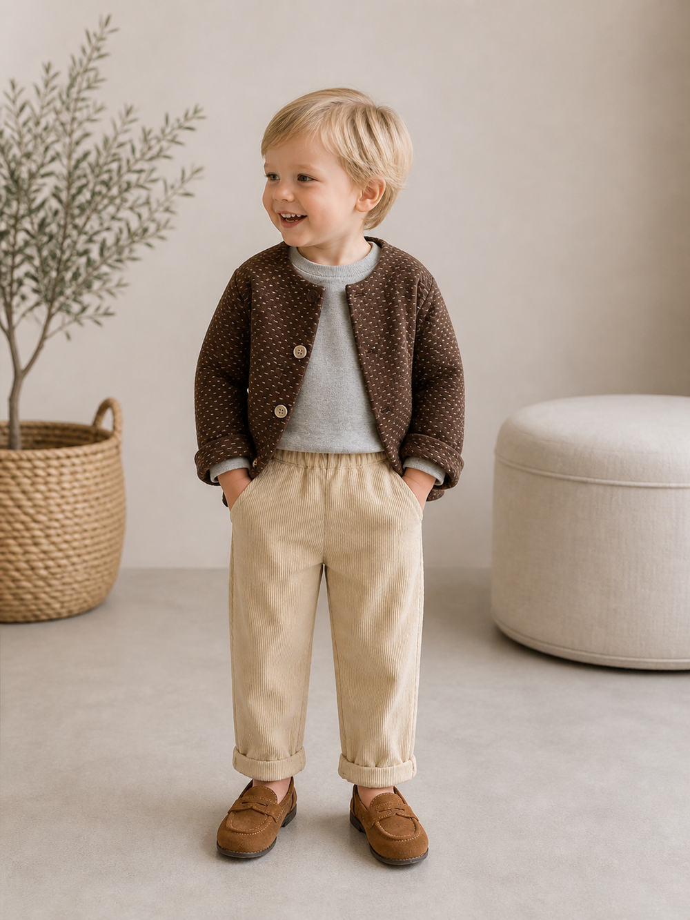 Boys' ribbed trousers with elastic waist – soft, breathable, easy to wear | kids' bottoms