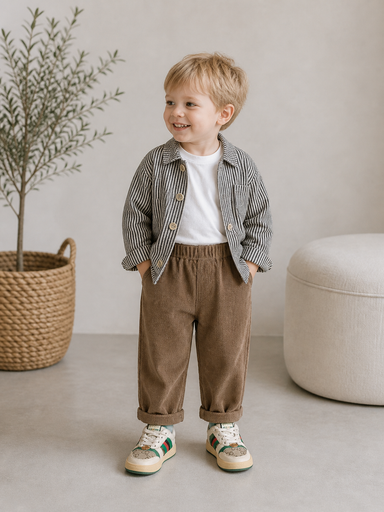 Boys' ribbed trousers with elastic waist – soft, breathable, easy to wear | kids' bottoms