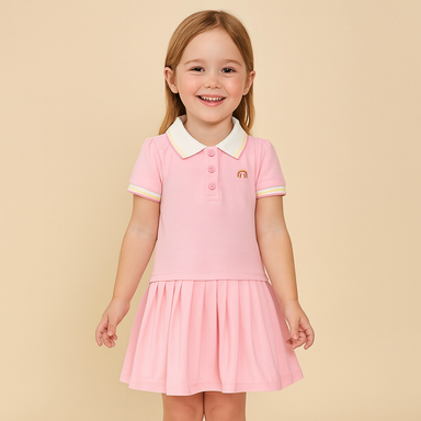 Polo dress with button placket – soft cotton, elegant flare | for girls