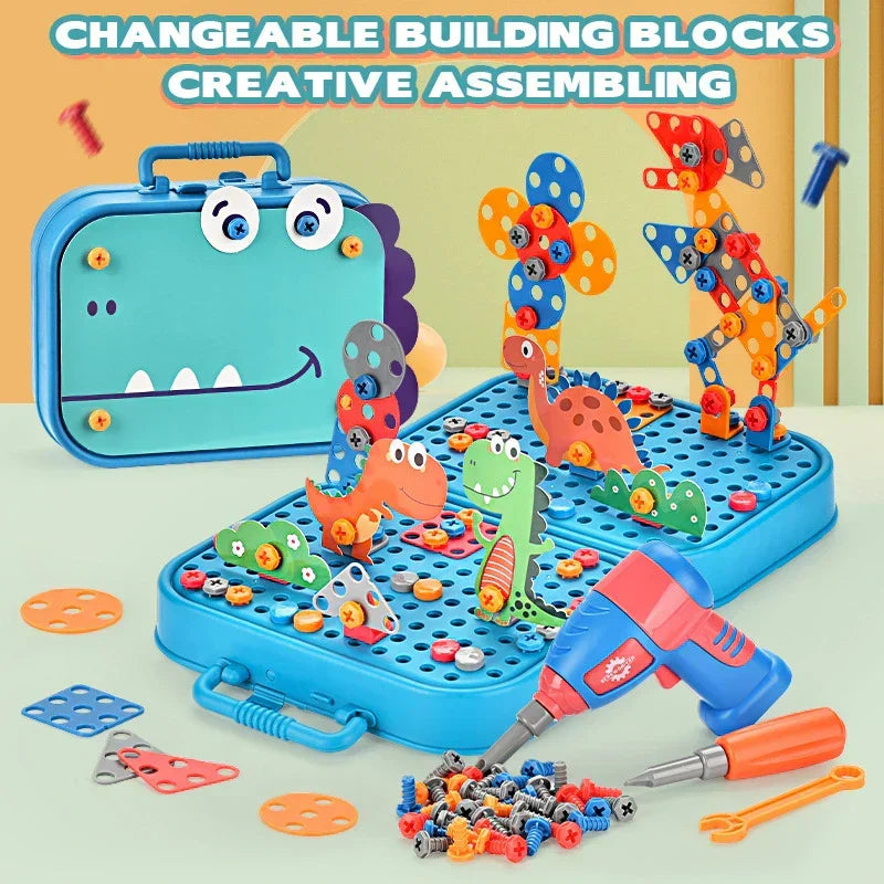 STEM mosaic building set with electric drill – Creative screwing and building fun | ages 3+