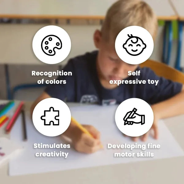 Colouring pencils with ergonomic grip – set of 12, safe wood, Montessori-inspired | kids