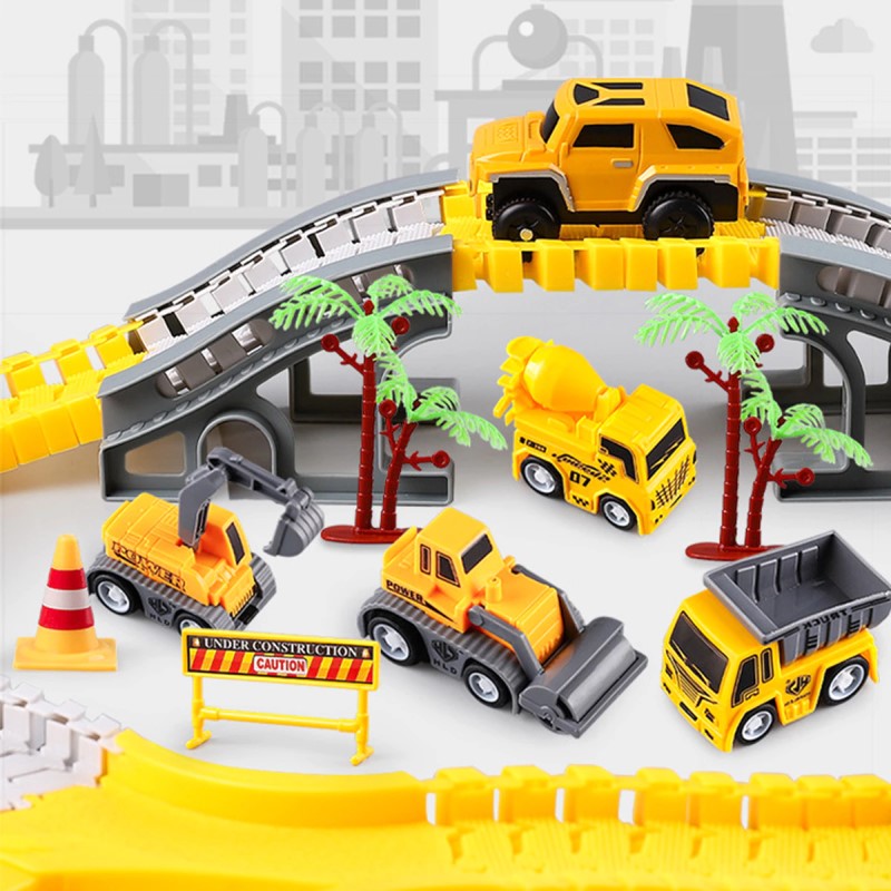 Flexible toy track set with bendable rails – build, race and play | kids construction playset