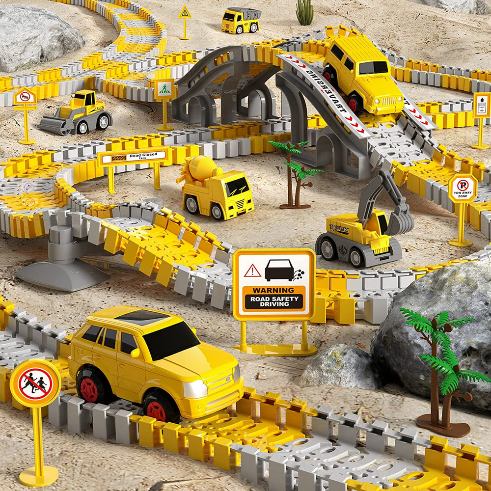 Flexible toy track set with bendable rails – build, race and play | kids construction playset