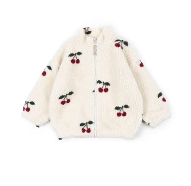 Fleece jacket with cherry print – soft teddy fleece, zip fastening | kids