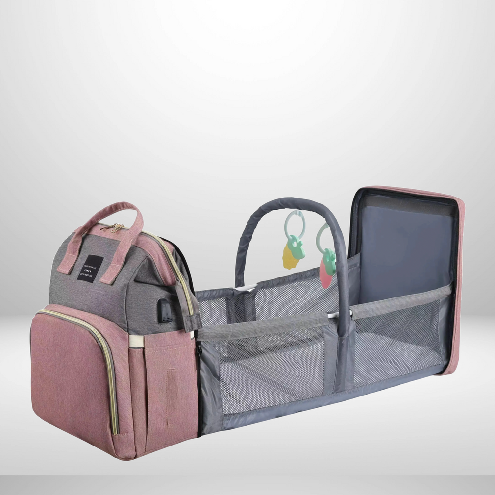 Changing bag with fold-out bed – waterproof, USB port, 16 pockets | Baby travel bag