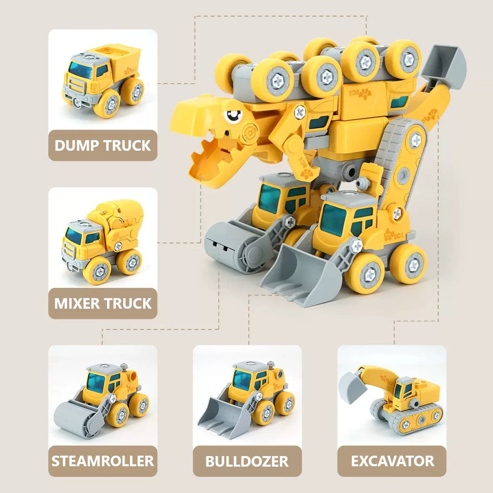 5-in-1 construction toy transforms into a robot – lights, sounds, 5 vehicles | kids building set