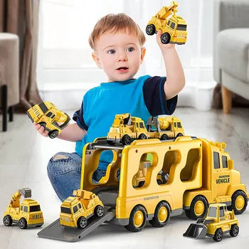 Truck playset with fire, police or construction design – mini vehicles, sound, storage | kids