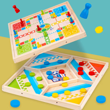 2-in-1 board game with educational family fun – solid wood, strategy & teamwork | kids & adults
