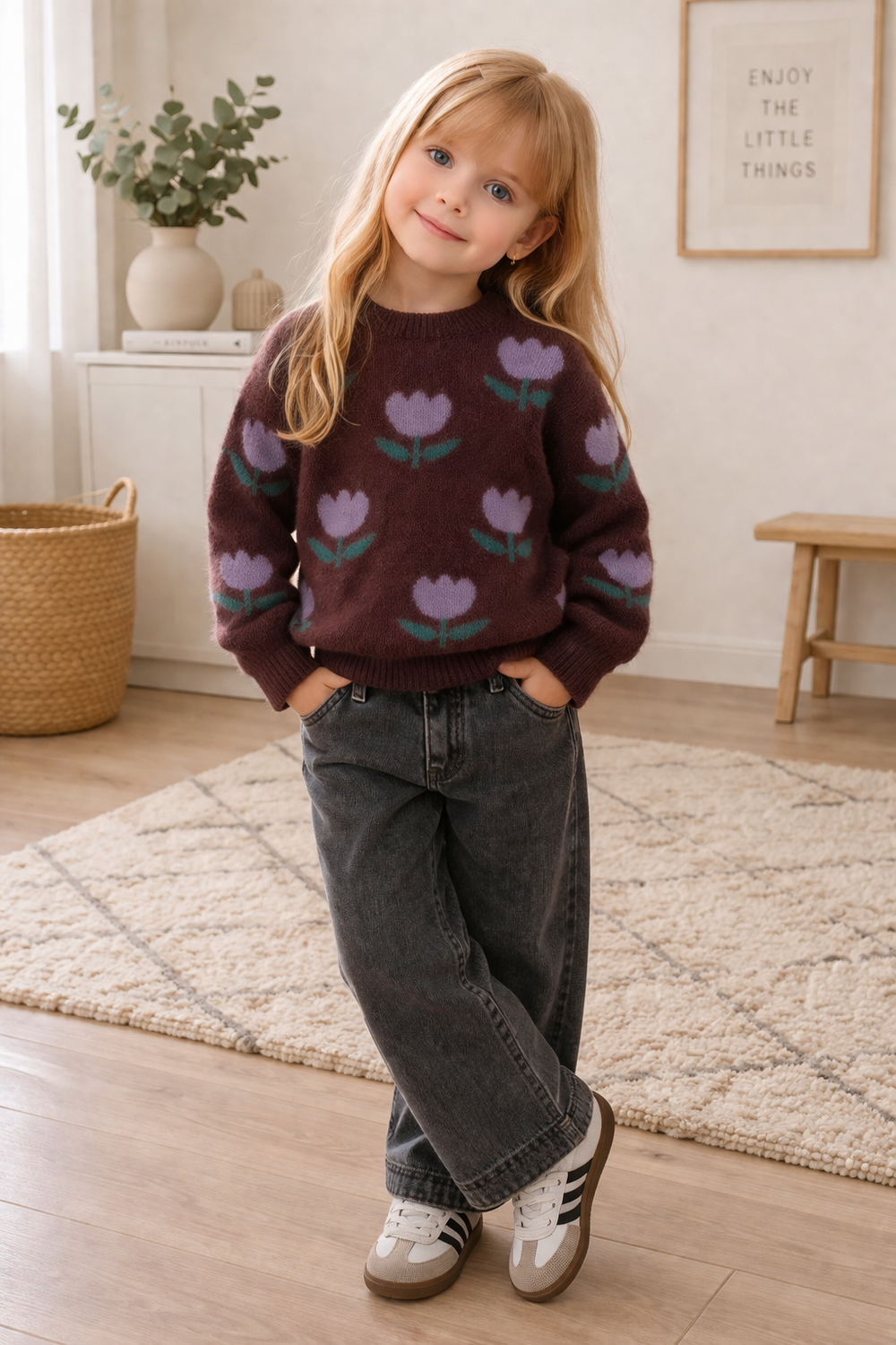 Girls' jumper with tulip print – soft, comfortable cotton | kids clothing